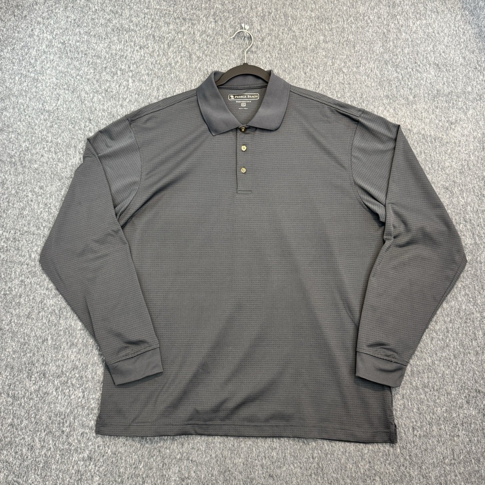 Pebble Beach Performance Polo Long Sleeve Gray Mens XL Golf Stretch